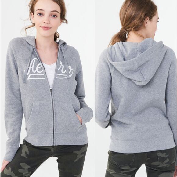 Aeropostale VTG Aero Embroidered Full Zip Fleece Hoodie Sweatshirt Gray Y2K L - Picture 1 of 11